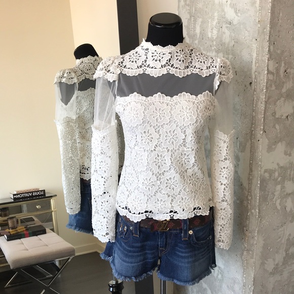 Chicwish Flower Dance Mesh Crochet White Top - Picture 2 of 8